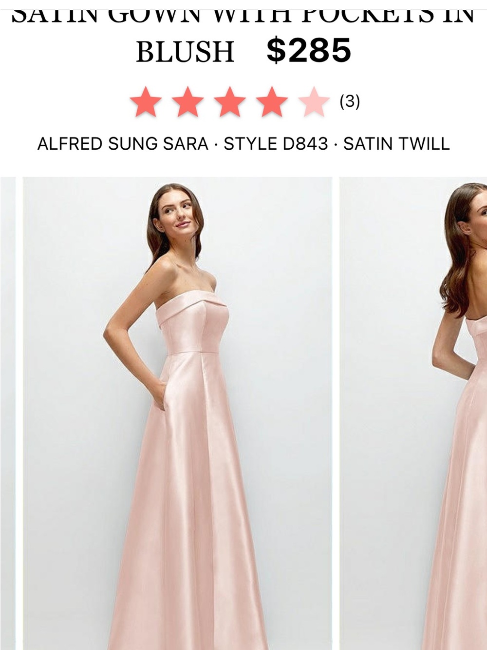 STRAPLESS BIAS CUFF BODICE SATIN GOWN WITH POCKETS IN BLUSH Alfred Sung